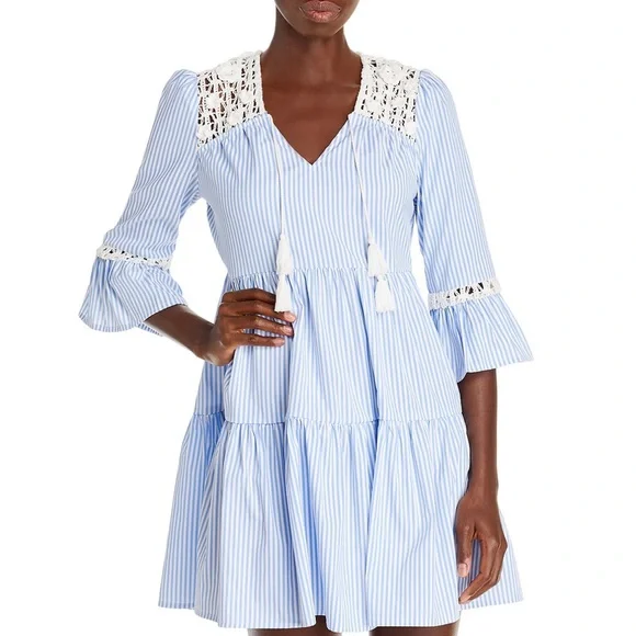 Aqua | Dresses | Aqua Striped Crochet Fit And Flare Dress Sz S | Poshmark